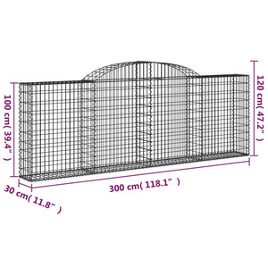 Gabionen mit Hochbogen 4 Stk. 300x30x100/120cm Verzinktes Eisen