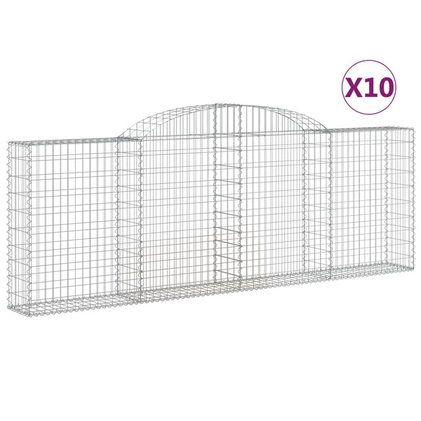 Gabionen mit Hochbogen 10 Stk 300x30x100/120cm Verzinktes Eisen