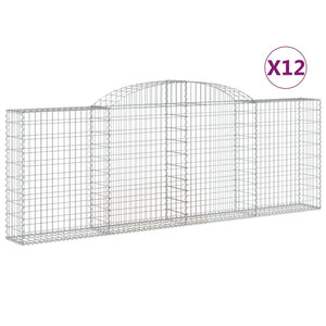 Gabionen mit Hochbogen 12 Stk 300x30x100/120cm Verzinktes Eisen