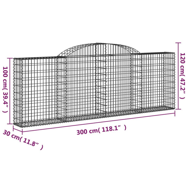 Gabionen mit Hochbogen 15 Stk 300x30x100/120cm Verzinktes Eisen