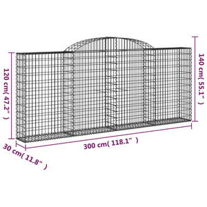 Gabionen mit Hochbogen 4 Stk. 300x30x120/140cm Verzinktes Eisen