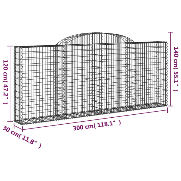 Gabionen mit Hochbogen 8 Stk. 300x30x120/140cm Verzinktes Eisen