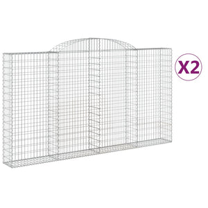 Gabionen mit Hochbogen 2 Stk. 300x30x160/180cm Verzinktes Eisen
