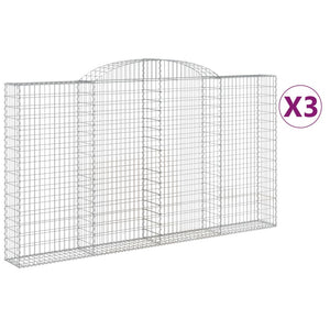 Gabionen mit Hochbogen 3 Stk. 300x30x160/180cm Verzinktes Eisen