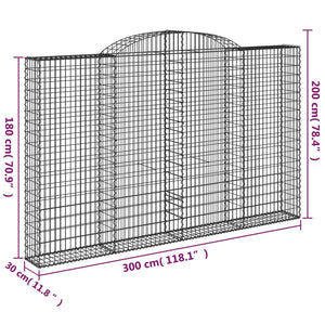 Gabionen mit Hochbogen 8 Stk. 300x30x180/200cm Verzinktes Eisen
