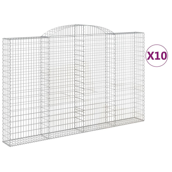 Gabionen mit Hochbogen 10 Stk 300x30x180/200cm Verzinktes Eisen