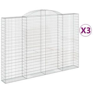 Gabionen mit Hochbogen 3 Stk. 300x30x200/220cm Verzinktes Eisen