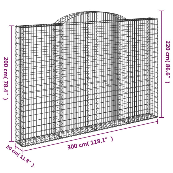 Gabionen mit Hochbogen 3 Stk. 300x30x200/220cm Verzinktes Eisen
