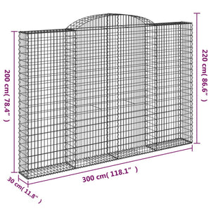 Gabionen mit Hochbogen 5 Stk. 300x30x200/220cm Verzinktes Eisen