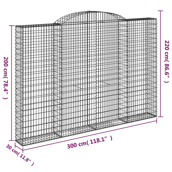 Gabionen mit Hochbogen 8 Stk. 300x30x200/220cm Verzinktes Eisen