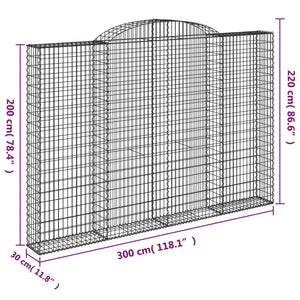 Gabionen mit Hochbogen 9 Stk. 300x30x200/220cm Verzinktes Eisen