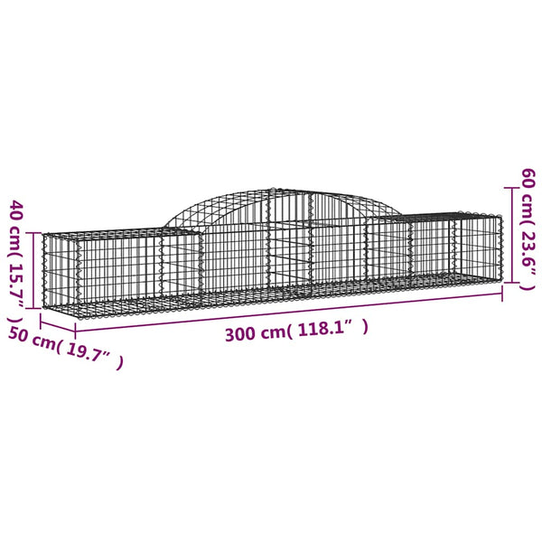Gabionen mit Hochbogen 2 Stk. 300x50x40/60 cm Verzinktes Eisen