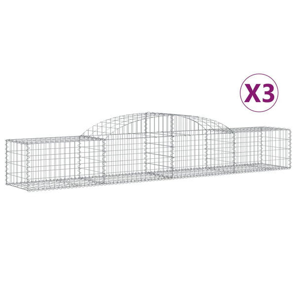 Gabionen mit Hochbogen 3 Stk. 300x50x40/60 cm Verzinktes Eisen