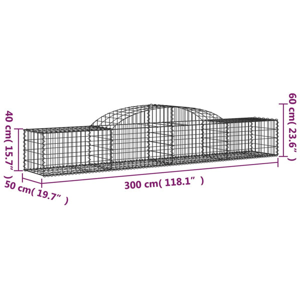 Gabionen mit Hochbogen 5 Stk. 300x50x40/60 cm Verzinktes Eisen