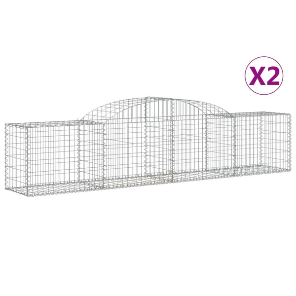 Gabionen mit Hochbogen 2 Stk. 300x50x60/80 cm Verzinktes Eisen