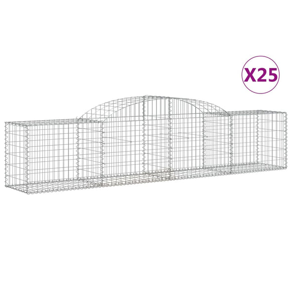 Gabionen mit Hochbogen 25 Stk. 300x50x60/80 cm Verzinktes Eisen