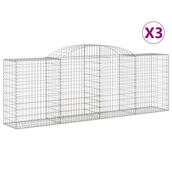 Gabionen mit Hochbogen 3 Stk. 300x50x100/120cm Verzinktes Eisen