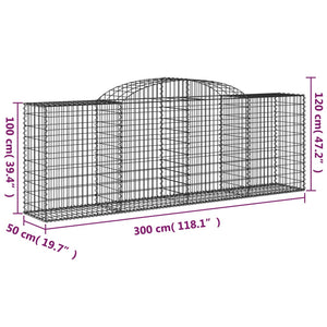 Gabionen mit Hochbogen 4 Stk. 300x50x100/120cm Verzinktes Eisen
