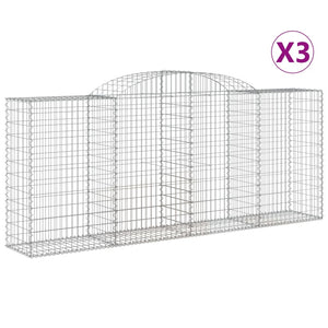 Gabionen mit Hochbogen 3 Stk. 300x50x120/140cm Verzinktes Eisen