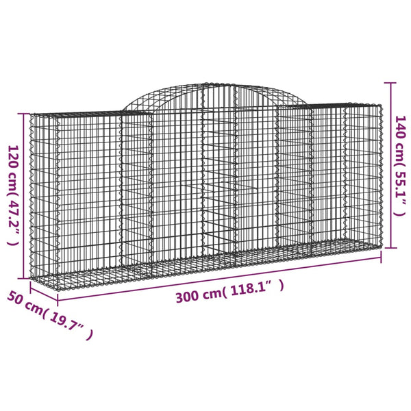 vidaXL Gabion Baskets with Arched Top 10 pcs 300x50x120/140cm Galvanized Iron