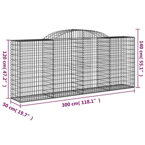 Gabionen mit Hochbogen 11 Stk 300x50x120/140cm Verzinktes Eisen
