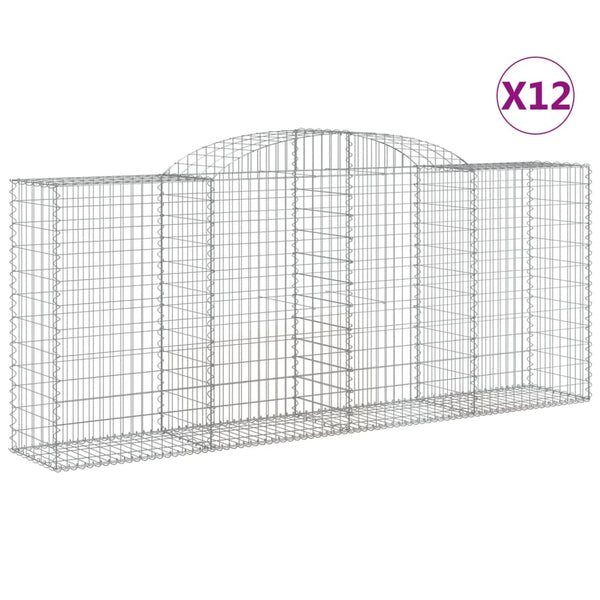 Gabionen mit Hochbogen 12 Stk 300x50x120/140cm Verzinktes Eisen