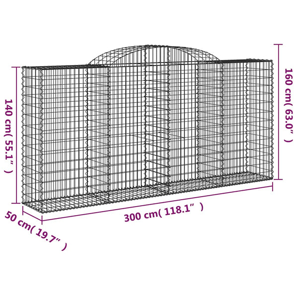 Gabionen mit Hochbogen 13 Stk 300x50x140/160cm Verzinktes Eisen