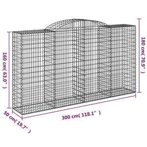 Gabionen mit Hochbogen 10 Stk 300x50x160/180cm Verzinktes Eisen