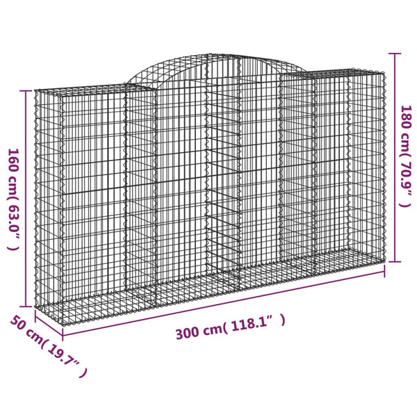 Gabionen mit Hochbogen 25 Stk 300x50x160/180cm Verzinktes Eisen