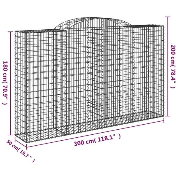 Gabionen mit Hochbogen 2 Stk. 300x50x180/200cm Verzinktes Eisen