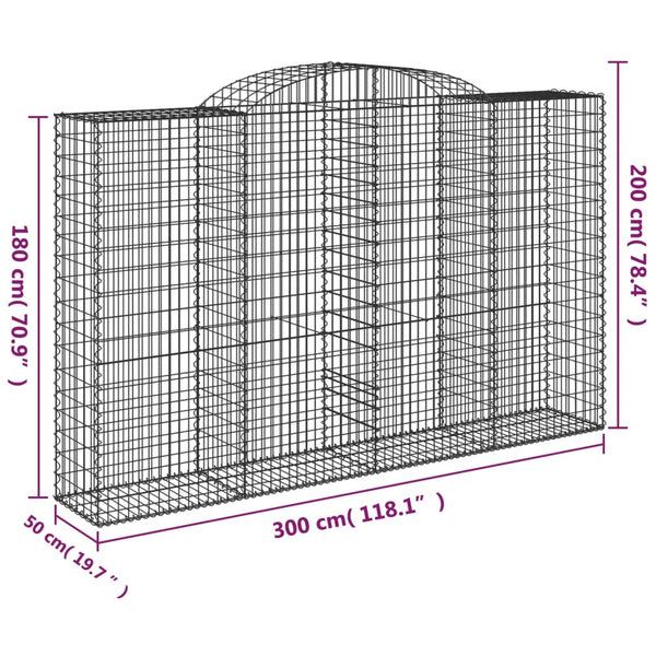 Gabionen mit Hochbogen 3 Stk. 300x50x180/200cm Verzinktes Eisen