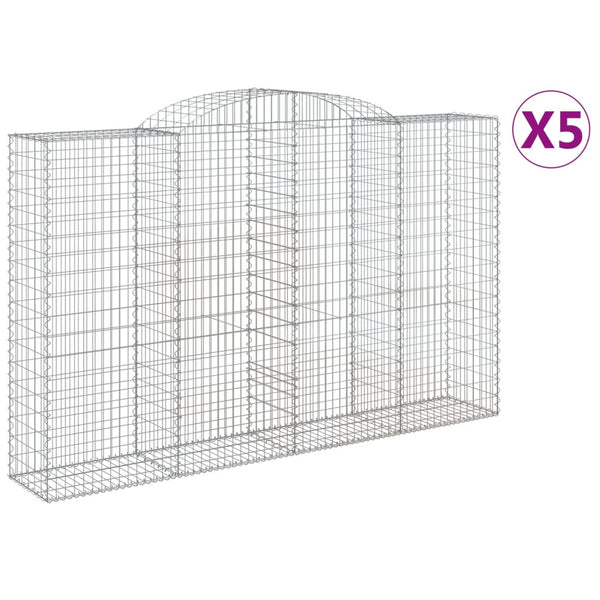 Gabionen mit Hochbogen 5 Stk. 300x50x180/200cm Verzinktes Eisen