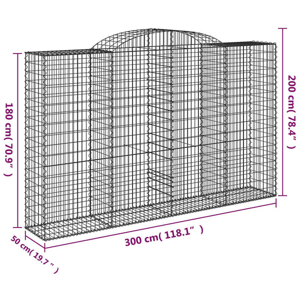 Gabionen mit Hochbogen 11 Stk 300x50x180/200cm Verzinktes Eisen
