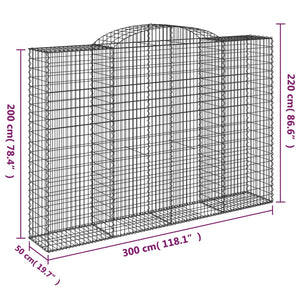 Gabionen mit Hochbogen 8 Stk. 300x50x200/220cm Verzinktes Eisen