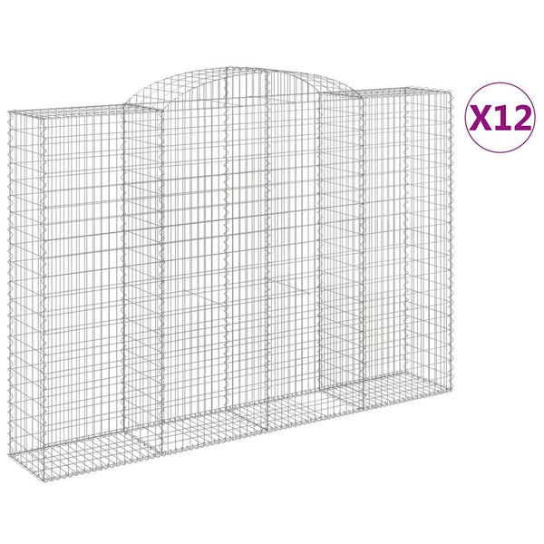 Gabionen mit Hochbogen 12 Stk 300x50x200/220cm Verzinktes Eisen