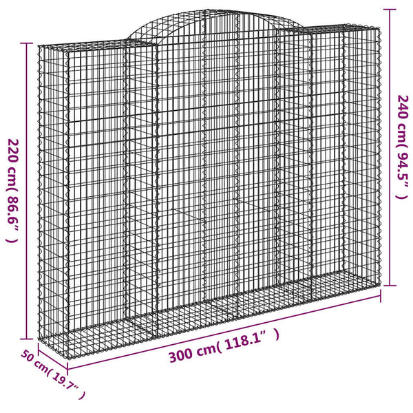 Gabionen mit Hochbogen 4 Stk. 300x50x220/240cm Verzinktes Eisen