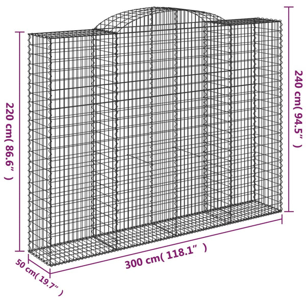 Gabionen mit Hochbogen 10 Stk 300x50x220/240cm Verzinktes Eisen