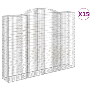 Gabionen mit Hochbogen 15 Stk 300x50x220/240cm Verzinktes Eisen