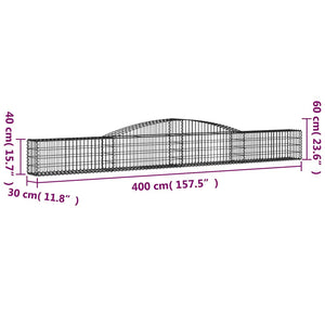 Gabionen mit Hochbogen 2 Stk. 400x30x40/60 cm Verzinktes Eisen