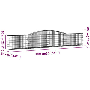 Gabionen mit Hochbogen 4 Stk. 400x30x60/80 cm Verzinktes Eisen