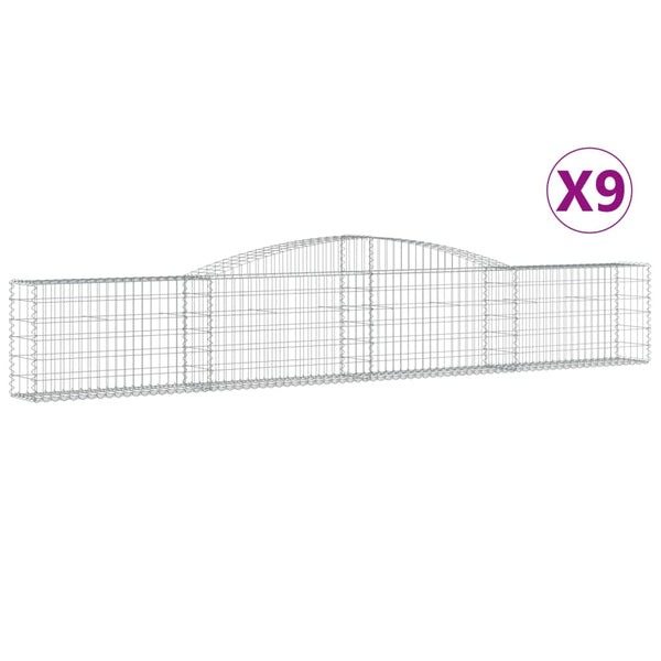 Gabionen mit Hochbogen 9 Stk. 400x30x60/80 cm Verzinktes Eisen