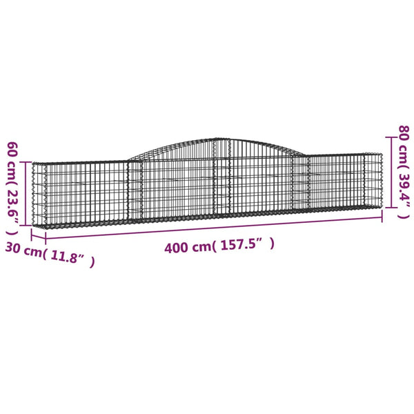 Gabionen mit Hochbogen 9 Stk. 400x30x60/80 cm Verzinktes Eisen