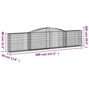 Gabionen mit Hochbogen 6 Stk. 400x30x80/100cm Verzinktes Eisen