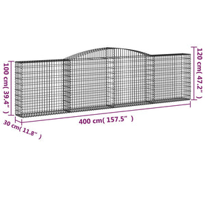 Gabionen mit Hochbogen 5 Stk. 400x30x100/120cm Verzinktes Eisen