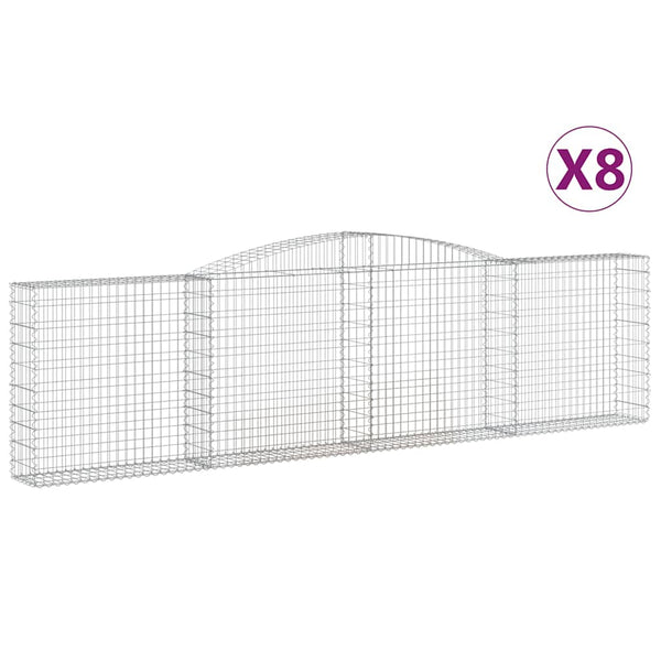 Gabionen mit Hochbogen 8 Stk. 400x30x100/120cm Verzinktes Eisen