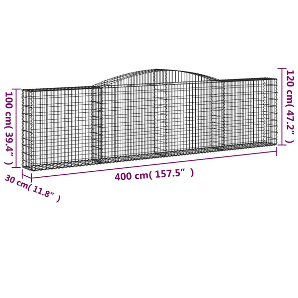 Gabionen mit Hochbogen 8 Stk. 400x30x100/120cm Verzinktes Eisen