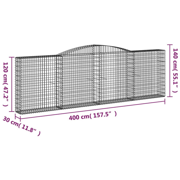 Gabionen mit Hochbogen 4 Stk. 400x30x120/140cm Verzinktes Eisen