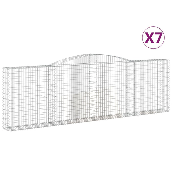 Gabionen mit Hochbogen 7 Stk. 400x30x120/140cm Verzinktes Eisen