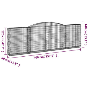 Gabionen mit Hochbogen 20Stk. 400x30x120/140cm Verzinktes Eisen