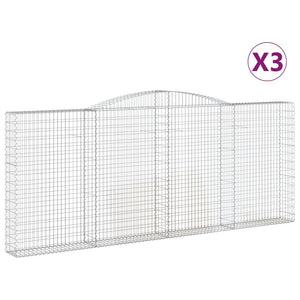 Gabionen mit Hochbogen 3 Stk. 400x30x160/180cm Verzinktes Eisen